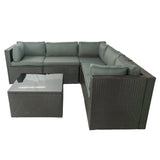 6 Pieces PE Rattan sectional Outdoor Furniture Cushioned  Sofa set Black