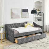 Twin Size Daybed with Drawers Upholstered Tufted Sofa Bed
