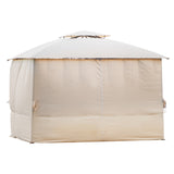 Double Tiered Grill Canopy, Outdoor BBQ Gazebo Tent with UV Protection, Beige