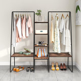 Metal Clothing Rack Garment ,Clothing Rack with 6 Shelves, 4 -Tiers Wood Shelves Heavy Duty Clothes Rack  for Hanging Clothes,Standing Coat Rack,Bedroom Clothes Storage and Organizer,Black