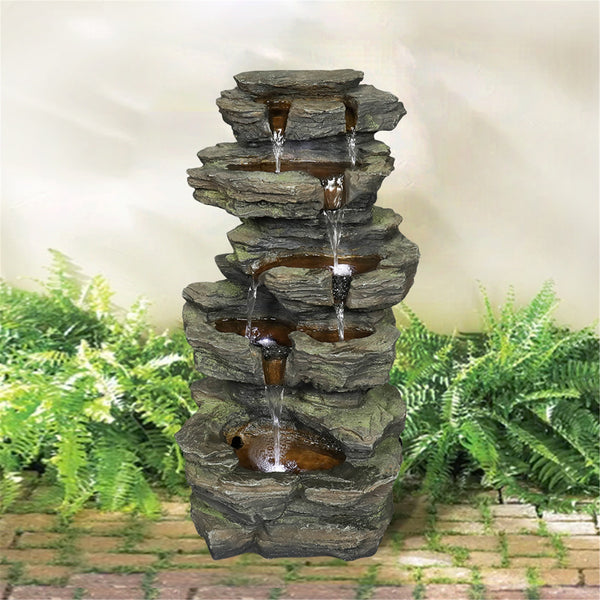 Outdoor Water Fountain Rock Waterfall Fountain & Backyard Water Feature with LED