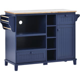 Kitchen Island Cart with Storage Cabinet and Two Locking Wheels, Solid wood desktop, Microwave cabinet