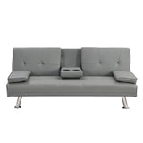 sofa bed with Armrest two holders  WOOD FRAME, STAINLESS LEG, FUTON GREY PVC