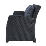 Outdoor Patio Furniture Set 4-Piece Conversation Set Black Wicker Furniture Sofa Set & Dark Grey Cushions