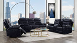 Reclining Navy Leather Loveseat w/Console (Motion)