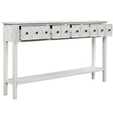 TREXM Rustic Entryway Console Table, 60" Long with two Different Size Drawers and Bottom Shelf for Storage (Antique White)