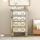Elegant Mirrored 4-Drawer Chest with Golden Lines Storage Cabinet for Living Room, Hallway, Entryway