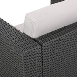 Riley Outdoor Wicker Print 2 Seater Chat Set with Ottomans  Dark Grey