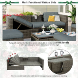 Patio Furniture Sets, 5-Piece Patio Wicker Sofa with Adjustable Backrest, Cushions, Ottomans and Lift Top Coffee Table