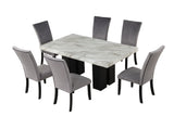 7-piece Dining Table Set with 1 Faux Marble Dining Rectangular Table and 6 Upholstered Chairs