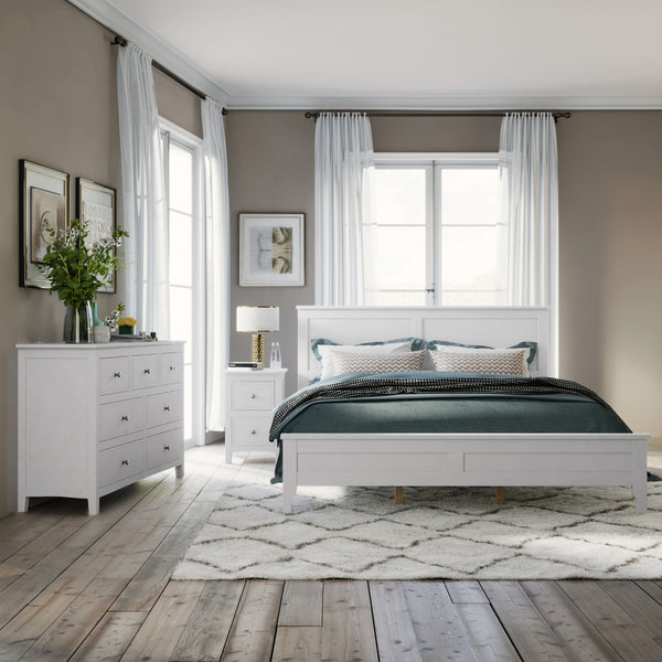 Queen White Solid Wood 3 Piece Bedroom Set