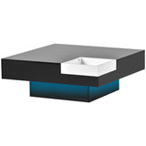 ON-TREND Modern Minimalist Design Square Coffee Table and Plug-in 16-color LED Strip Lights Remote Control for Living Room