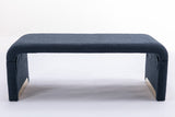New Boucle Fabric Loveseat Ottoman Footstool Bedroom Bench Shoe Bench With Gold Metal Legs,Dark Blue