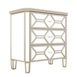 Elegant Mirrored 3-Drawer Chest with Golden Lines Storage Cabinet for Living Room, Hallway, Entryway