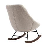 Tufted Upholstered Padded Seat Rocking Chair-Boucle Beige