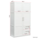 High wardrobe and kitchen cabinet with 2 doors, 2 drawers and 5 storage spaces