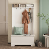 Hall Tree with 4 Hooks and Hinged Lid, Coat Hanger, Entryway Bench, Storage Bench