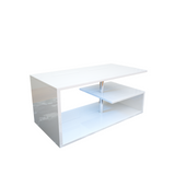 LED Coffee Table for Living Room, Modern Coffee Table, High Gloss White Finish Centre Sofa Table, S-Shaped Open Storage Shelf