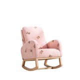 26.8"W Modern Rocking Chair for Nursery, Mid Century Accent Rocker Armchair With Side Pocket, Upholstered High Back Wooden Rocking Chair for Living Room Baby Kids Room Bedroom, Pink Boucle