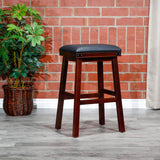 30" Bar Stool, Espresso Finish, Black Leather Seat