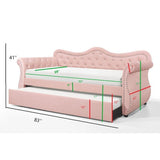Pink Upholstered Velvet Wood Daybed with Trundle
