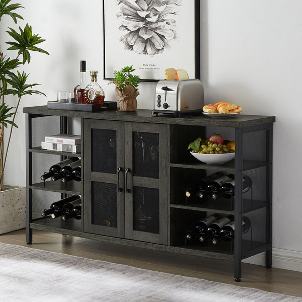 Wine Bar Cabinet, Liquor Storage Credenza, Sideboard with Wine Racks & Stemware Holder