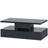 ON-TREND Modern Glossy Coffee Table With Drawer, 2-Tier Rectangle Center Table with Plug-in 16 colors LED lighting for Living room, 39.3”x19.6”x15.3”, Black
