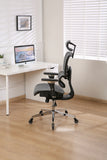 Multifunctional Mesh Office Chair - Adjustable Backrest Height, 4D Arms, Lumbar Support, Headrest and Tilt Angle - Metal Base Quiet Rubber Wheels Ergonomic High Back Computer Desk Chair (Grey)