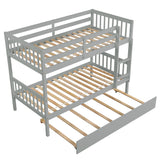 Twin Over Twin Bunk Beds with Trundle, Solid Wood Trundle Bed Frame with Safety Rail and Ladder, Kids/Teens Bedroom, Guest Room Furniture, Can Be converted into 2 Beds