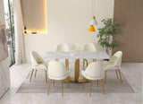 Dining Table in Gold with Sintered Stone Top and  U shape Pedestal Base