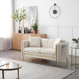 Beige Velvet Loveseat Sofa 2 Seater Couch with Removable Cushions