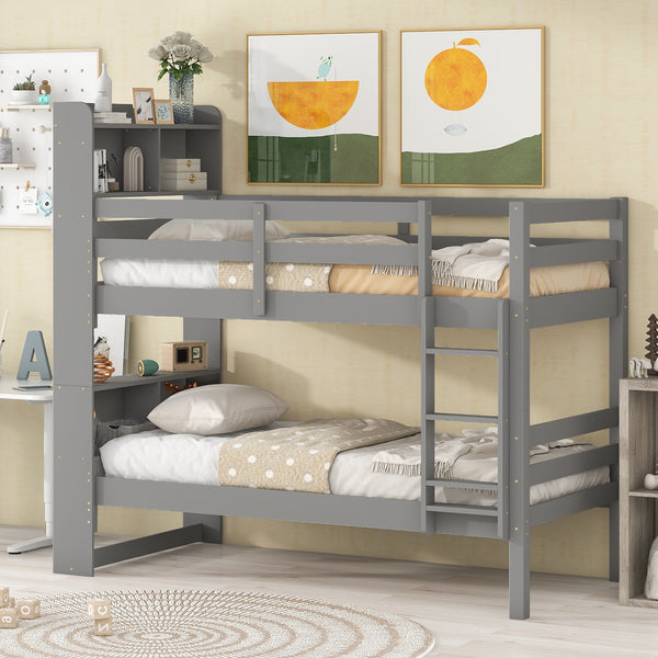 Twin Over Twin Bunk Beds with Bookcase Headboard