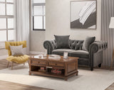 [New] 63" Deep Button Tufted Velvet Loveseat Sofa Roll Arm Classic Chesterfield Settee,2 Pillows included