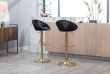 COOLMORE Velvet Bar Stools Set of 2 Modern Counter Height Barstools with Low Back Ajustable Swivel Kitchen Bar Chairs with Gold Footrest for Home Bar/Dining Room
