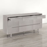 Modern Style Wood Grain 9-Drawer Dresser with Solid Wood Legs, Stone Gray