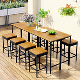 GO 10-Piece Outdoor Patio Wicker Bar Set, Garden PE Rattan Wicker Dining Table, Square Stool Set, Foldable Tabletop, Acacia Wood Tabletop, High-Dining Bistro Set with 8 Stools And 2 Wood Table, Brown