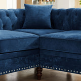 Blue Velvet  Deep Button Tufted Upholstered Arm