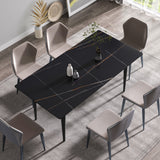 Modern artificial stone black straight edge black metal leg dining table
