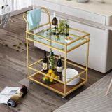 Serving cart， Rolling Bar or Cart for Tea or Cocktail, 2-Tiered Glass and Metal, golden