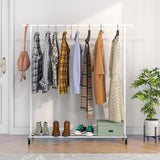 Garment Rack With Wheels;  Clothing Rack with Mesh Storage Shelf;  Capacity 100 lbs;  2 Brakes;  Sturdy Steel Frame;  White