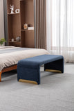 New Boucle Fabric Loveseat Ottoman Footstool Bedroom Bench Shoe Bench With Gold Metal Legs,Dark Blue