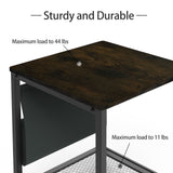 Side Table with Storage Bag, Square End Table with Grid storage rack, Sofa Table for Living Room, Bedroom, Small Spaces,Easy Assembly,Rustic Brown