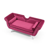 Burgundy Velvet Loveseat, Nailhead Trimming, Rolled Arms