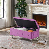 Storage Bench, Flip Top Entryway Bench Seat with Safety Hinge, Storage Chest with Padded Seat, Bed End Stool for Hallway Living Room Bedroom, Supports 250 lbs,Purple Velvet