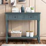 TREXM Daisy Series Console Table Traditional Design with Two Drawers and Bottom Shelf (Navy)