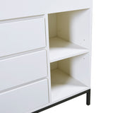 Modern Dresser with Flip Mirror and Metal leg,Storage Cabinet with 8 Drawers and 4 Open Shleves,White