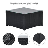 5-Piece Patio Rattan PE Wicker Furniture Corner Sofa Set, with 2 Sofa chairs, 1 Corner chair, 1 ottoman and 1 glass coffee table, Sectional Sofa Chair, Seating, Lying(Black Wicker, Beige Cushion)