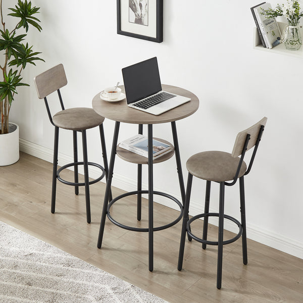 JHX Bar Table Set with 2 Bar stools PU Soft seat with backrest