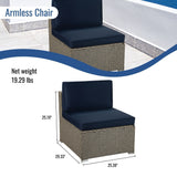 Outdoor Garden Patio Furniture 8-Piece Gray Mix Yellow Rattan Wicker Sectional Navy Cushioned Sofa