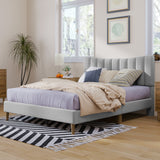 Queen Upholstered Platform Bed Frame with Vertical Channel Tufted Headboard